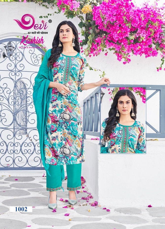 Kashish Vol 1 By Devi Rayon Printed Kurti With Bottom Dupatta Wholesale Shop In Surat